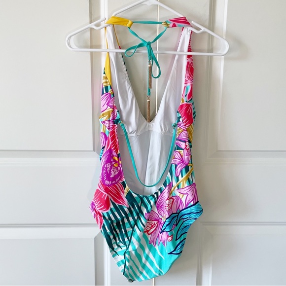 Trina Turk Terra Nostra Plunge Tropical Print Swimsuit Size 14 - Picture 12 of 15